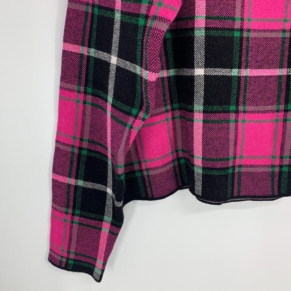 Nicole Miller Sweater Pink Black Plaid Mock Neck Stretch NWT - Picture 4 of 9